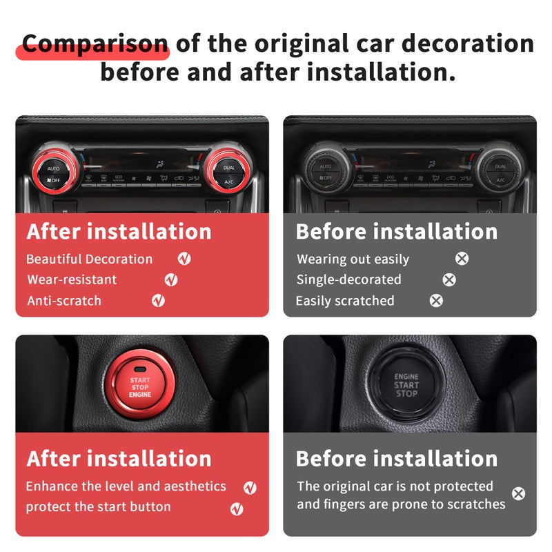 Polodunn for Toyota RAV4 Accessories 2025 2024 2023 2022 2021 2020 2019 -Air Conditioning Knob Covers, Push Start Button Cover Trim Rings 4pcs (Red) - Image 4